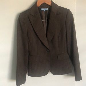 Antonio Melani business jacket. Chocolate brown with fine light blue pin stripe